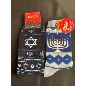 Kohl's Davco Lieve Holiday‎ Hanukkah Men's Crew Socks Blue Men's Shoe Size 8-12